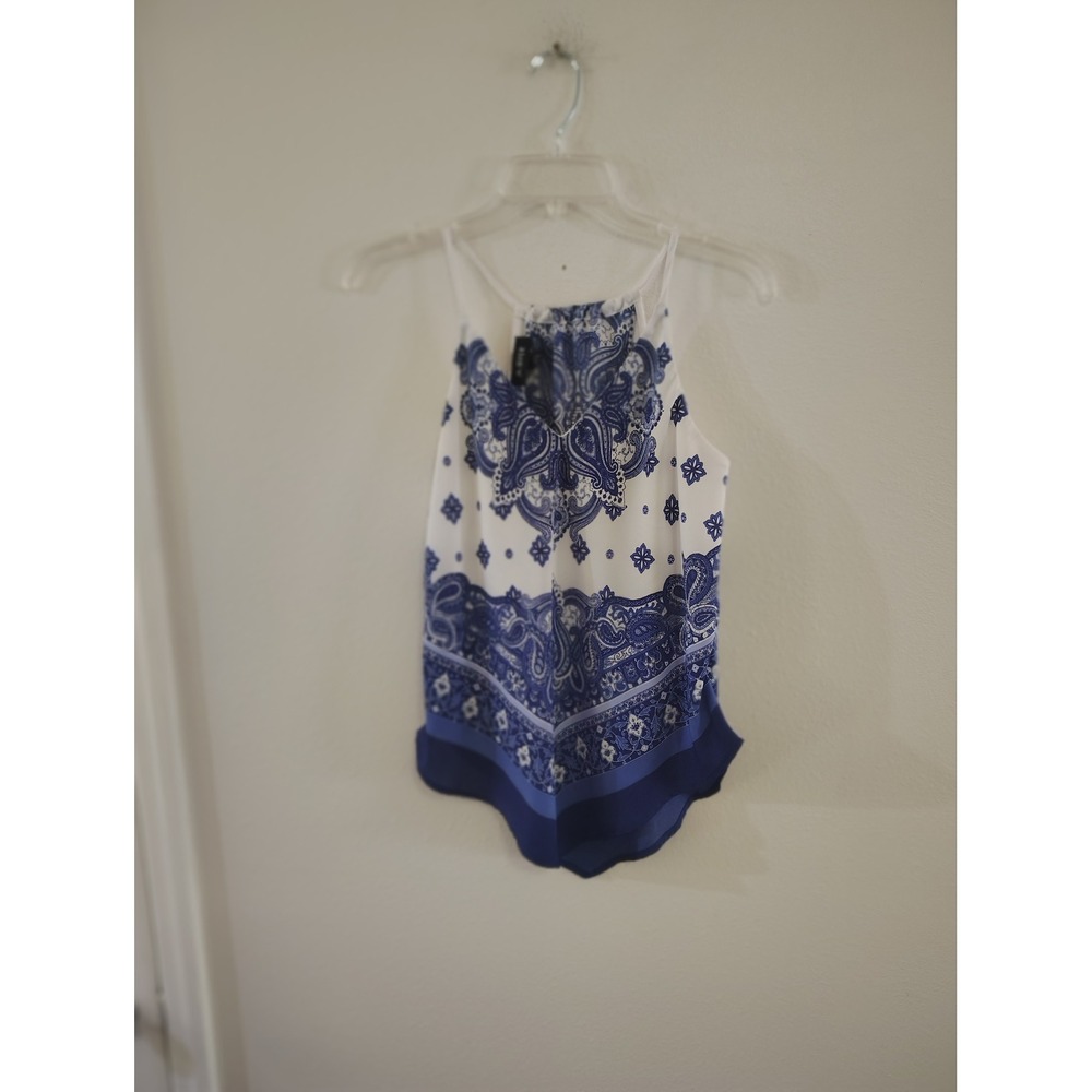 A. Byer Blue White‎ Paisley Bandana Print Halter Top Sharkbite Hem Small